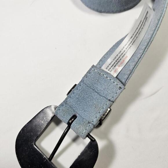 Free People Black Rock Belt Blue Suede Western Cowgirl Coastal Silver Buckle - Picture 4 of 11